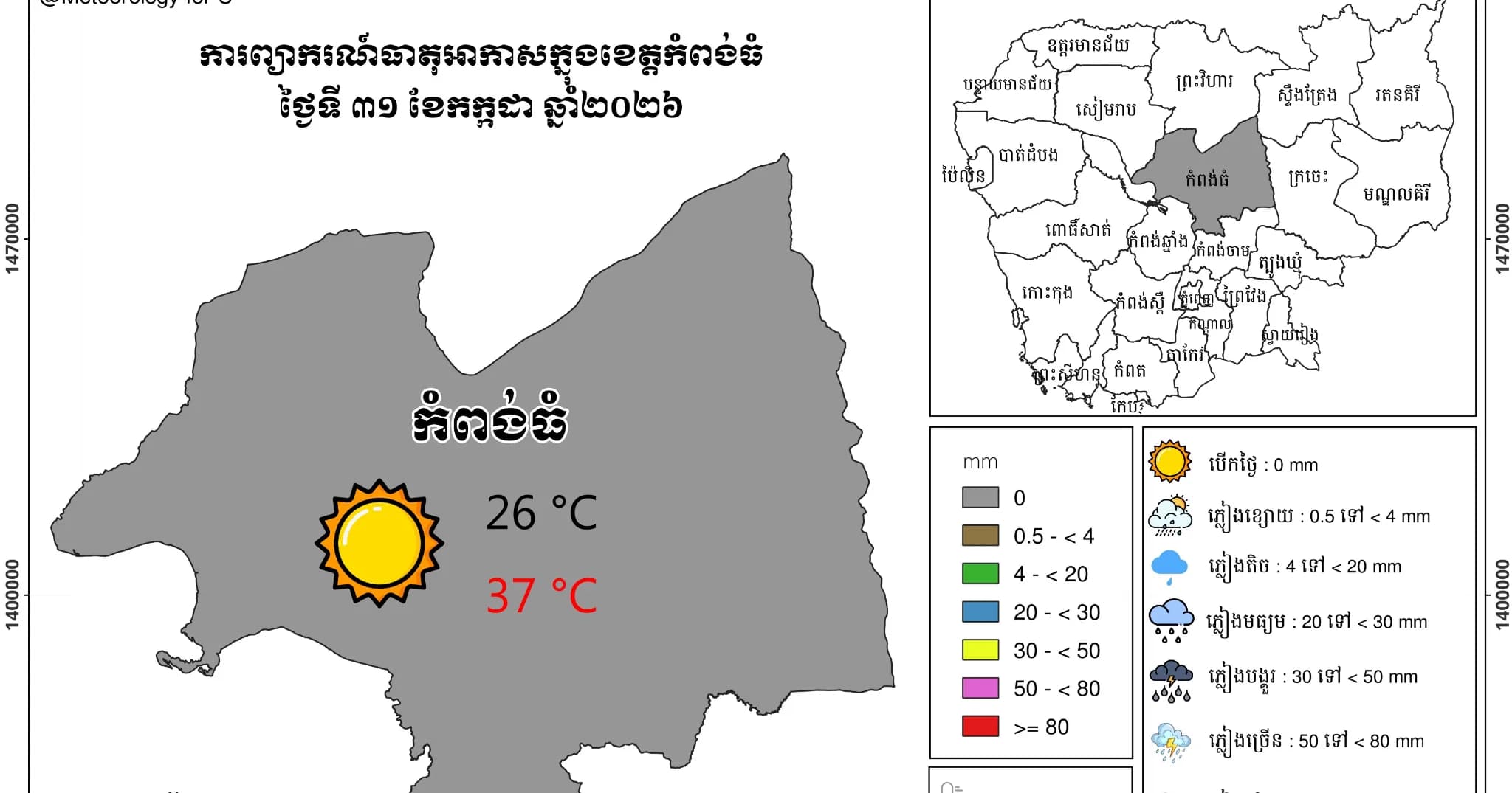 សូមគោរពជម្រាបជូន អំពី “ ព្រឹត្តបត្រព្យាករណ៍ធាតុអាកាស ខេត្តកំពង់ធំ “