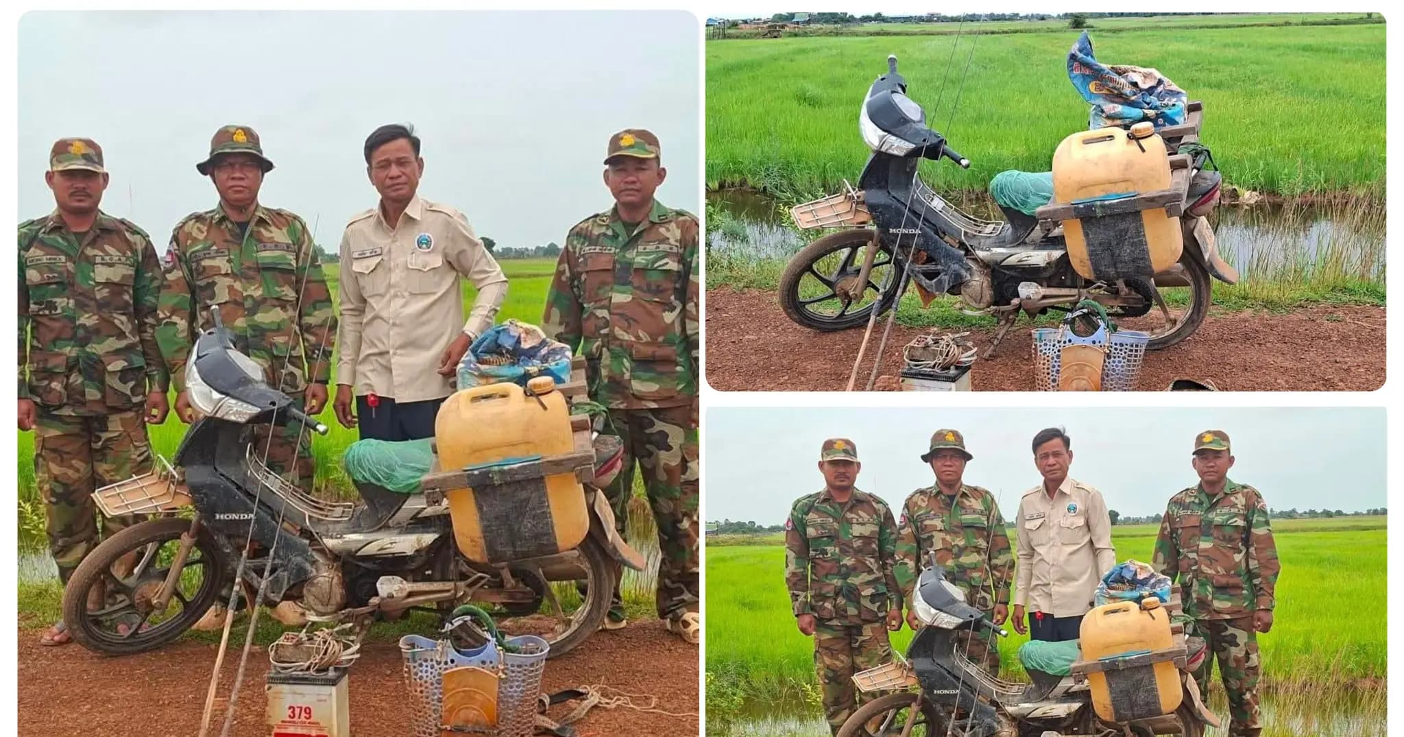 លោក យ៉េង យ៉ាន និងកម្លាំងសមត្ថកិច្ចជំនាញ ចុះល្បាតប្រទះឃើញមុខសញ្ញាឆក់ត្រី២នាក់ រត់ចោលម៉ូតូ២គ្រឿង និងឧបករណ៍បក្សពួក នៅក្រុងស្ទឹងសែន